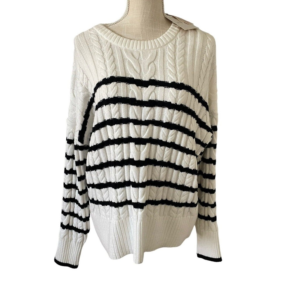 Philosophy Viscose Blend Preppy Cable Knit Striped Tennis Sweater NWT Sz L